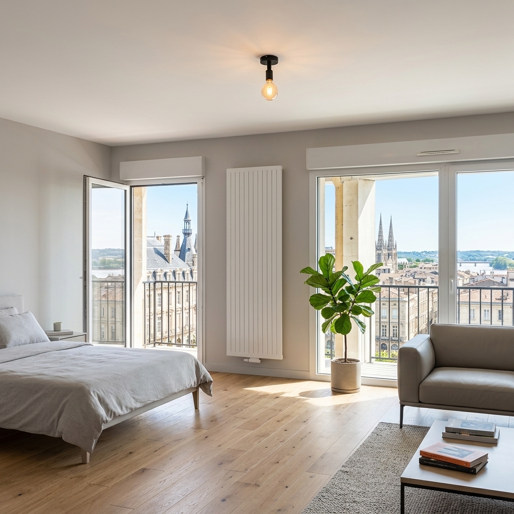 Appartement contemporain avec vue dégagée sur la métropole bordelaise. Accompagnement complet pour bailleurs et investisseurs. 🌆🔑